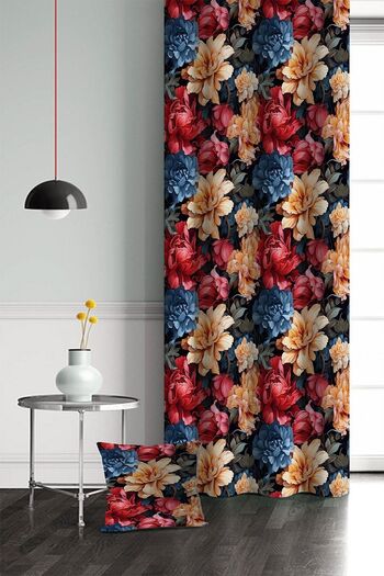 Else Dekor Red Yellow Blue Colored Roses Printed Patterned Single Wing Background Curtain