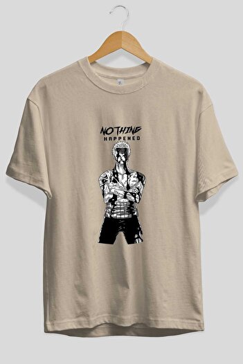 Ankhises Μπλουζάκι Roronoa Zoro 3 Unisex Oversize Beige - Crew Neck