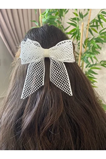UniqueHandMade Ecru Lace Bow Buckle, Handmade Design Adult Clip Automatic Bow Buckle Gift