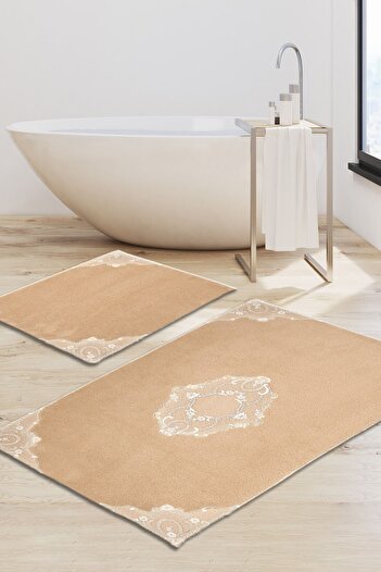 Alanur Home Σετ τουαλέτας Mary Taç Welsoft με απλικέτες μπάνιου 2 τεμαχίων Cappuccino
