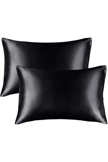 EVYA Black Silk Pillow Case 2 Pack 50X70 cm Anti-Sweat Odorless Suitable for Curly Hair
