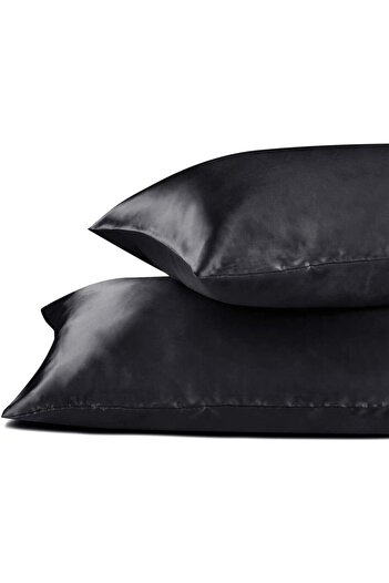 EVYA Black Silk Pillow Case 2 Pack 50X70 cm Anti-Sweat Odorless Suitable for Curly Hair