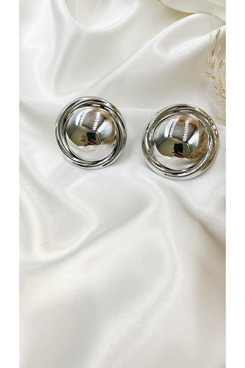 Eylülün Takısı Large Size Silver Colored Round Women's Pinterest Earrings