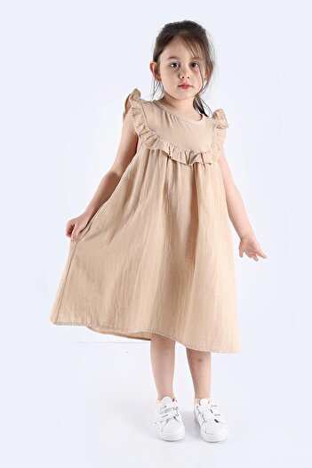 TRENDİMİZBİR Muslin Girl's Dress - Ruffles and Buttons