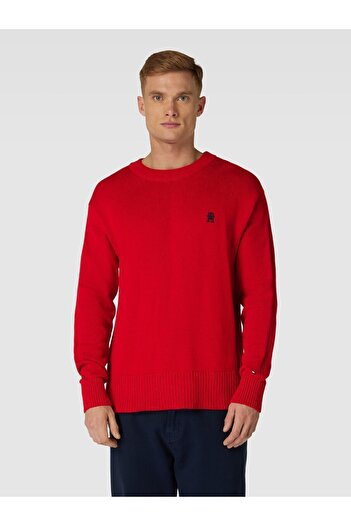 Tommy Hilfiger Men's Brand Logo Detailed Regular Fit Long Sleeve Red Sweater MW0MW33505-XLG