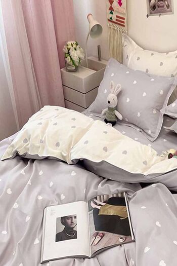 Else Dekor Gray White Heart Double Sided Red Hearts Cotton Satin Single Duvet Cover Set