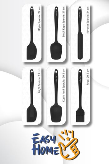 EasyHome Eucalyptus Premium Lux - Heat Resistant Fireproof Non-Stick Silicone Spatula and Spoon Set (6 PIECES)
