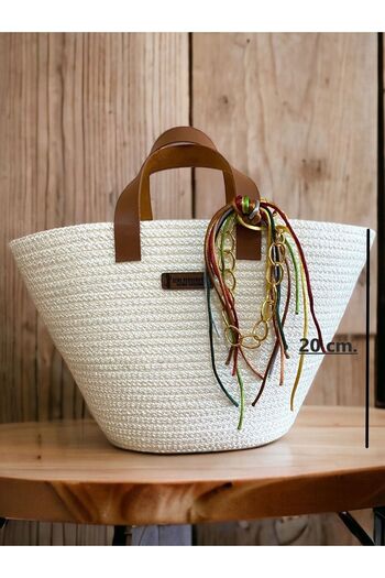 AYŞE SERHOŞOĞLU HOME DESİGN Straw Bag, Daily Handbag, Handmade Design Bag, (MIDI SIZE 20CM.)