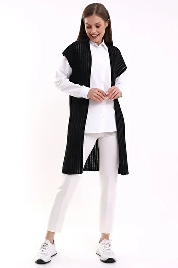 LEBUAS Black Long Summer Knitwear Vest