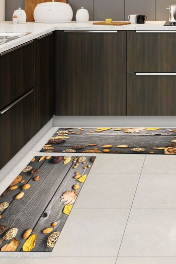 Alanur Home Eco Trend Djt 2-Piece Washable Non-Slip Base Kitchen Carpet Set Mu137 Kitchen Brown