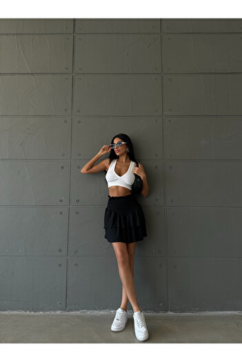 Friday Mood Women's Mini Skirt - Elastic Waist and Ruffles