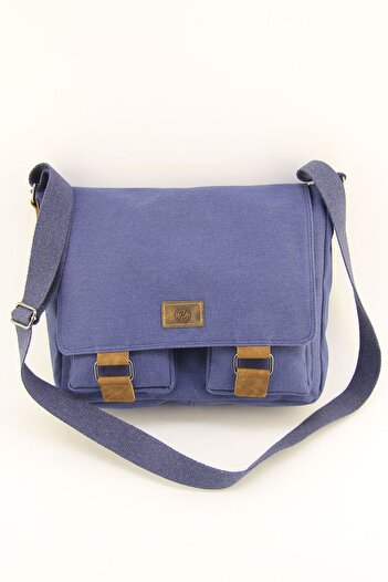 HNB Canvas Indigo Blue Waterproof Postman Business School Briefcase Laptop Bag (WITH HANDBAGS GIFT)