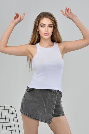 NOBLELOOK Women's White Ribbed Halter Collar Knitted Tank Top