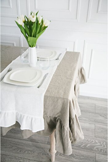 EVYA 100% Bumbac Lenjerie Necrutată Borduri Volante Vintage Alergăre 40x140 cm