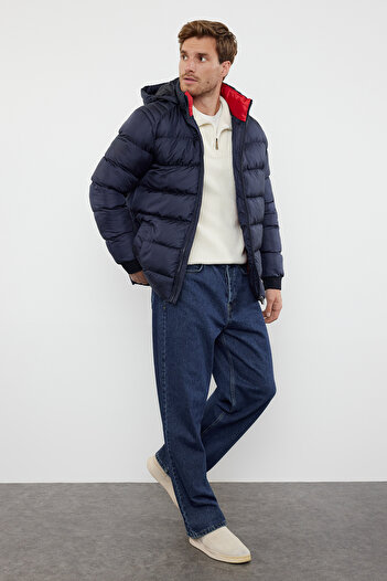 Trendyol Collection Ανδρικό μπουφάν Navy Blue Regular Fit Puffer - Χειμερινό TMNAW25MO00002
