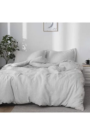 EVYA Flounced 4 Piece Duvet Cover Set Double 160X200 cm Natural Cotton Soft Fitted Sheet Comfortable