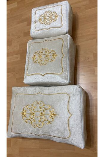 AYHANHOME Dowry Velvet Gold Embroidered 3-Piece Cappuccino Bundle Engagement Bride Groom Hurcu