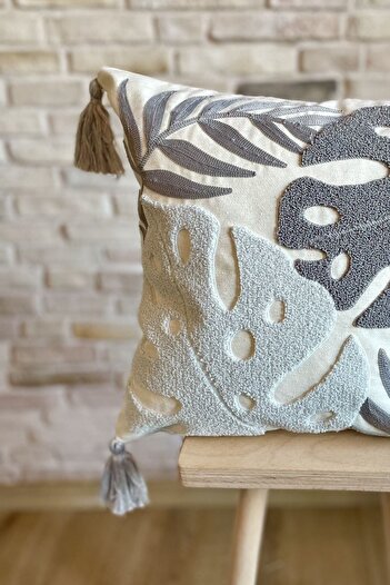 SWITA Punch Embroidered Single Decorative Special Design Gray Throw Pillow Cover (panch)