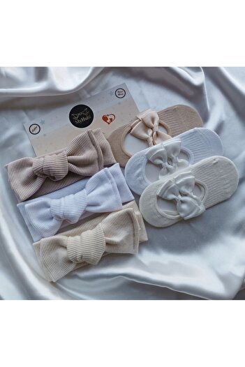 MyHubi 6-Piece Combination (Boxed) Handmade Baby Girl Bow Bandana & Ballerina Socks