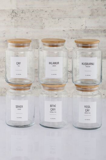 ANJEAHOME Lugo 6-Piece 800 Ml Glass Storage Container Bamboo Lid (Different Label Options)