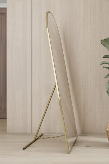 Marsah Home Gold Metal Çerçeveli 150 X 60 Cm Oval Ayaklı Boy Aynası