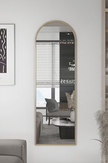 Marsah Home Gold Metal Çerçeveli 150 X 60 Cm Oval Ayaksız Boy Aynası