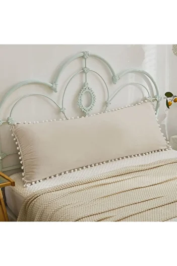 EVYA 100% Cotton Pompom Detailed Long Pillow Case 50X135 cm Beige Color Maternity Pillow Case Ergonomic