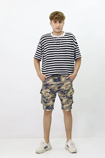 GZT TEKSTİL Ανδρικό σορτς Casual Cargo - Μοτίβο παραλλαγής, λεπτομέρεια τσέπης (s727 6)