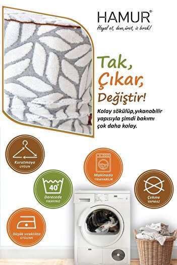 HAMUR Yıkanabilir Puf Tabure Kılıfı Tak-Çıkar-Değiştir-Yenile Orta Sehpa Kılıfı By Lotus Gri