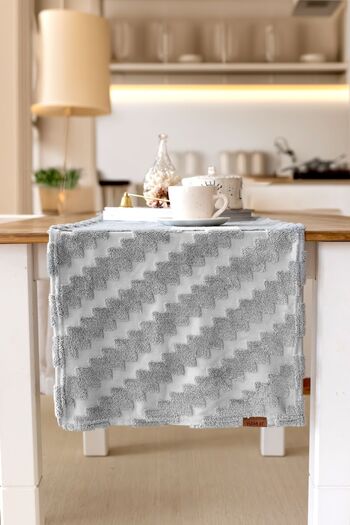 HAMUR Punch Washable Zigzag Gray Tableware and Table Runner - for Living Room and Kitchen