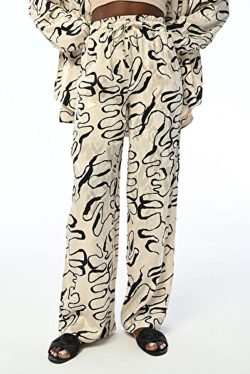 Orfeo Negro WOMEN'S COMFORTABLE FIT PATTERNED WAIST RUBBER TROUSERS