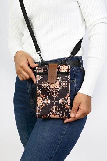 HAMUR Women's Cross Strap Wallet Shoulder Bag with Phone Compartment and Leather Cover Gold Lace