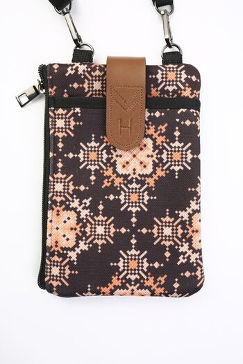 HAMUR Women's Cross Strap Wallet Shoulder Bag with Phone Compartment and Leather Cover Gold Lace
