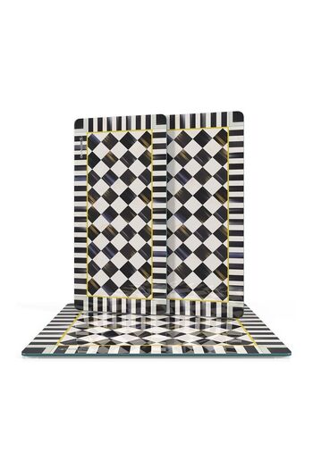 Decovetro MacKenzie 3-Piece Square Set - Glass Presentation Service, Black and White Checkered
