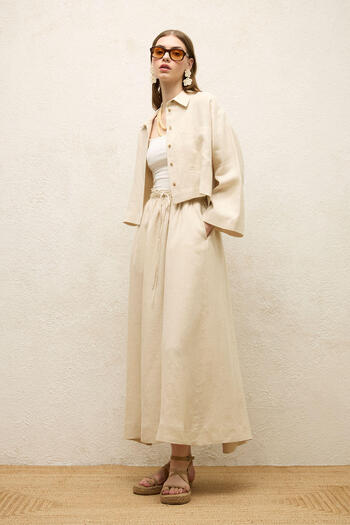 Manuka Beige Linen Skirt - Loose Cut