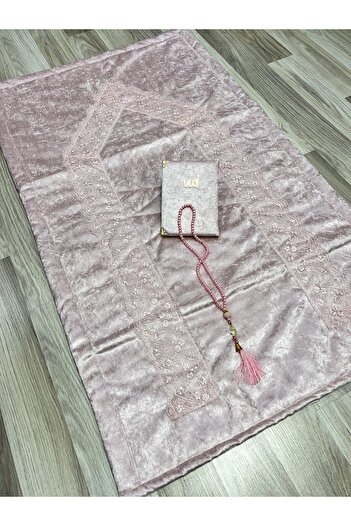 AYHANHOME 4 Parça Seccade Takımı Çeyizlik Bohça Kutulu Kadife Güpürlü Gelin Damat Seti