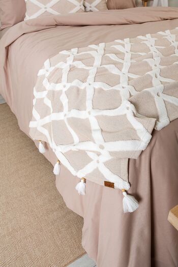 HAMUR Bed Runner Throw Pillow Set Bohemian Punch Ponch Pattern Bedspread Bella Beige