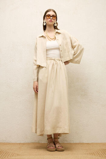 Manuka Beige Linen Skirt - Loose Cut