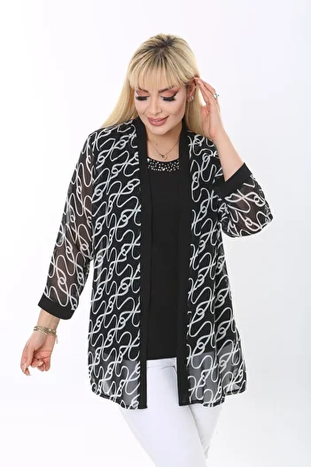 GOLVEN Large Size Jewelled Tank Top Outside Chiffon Set