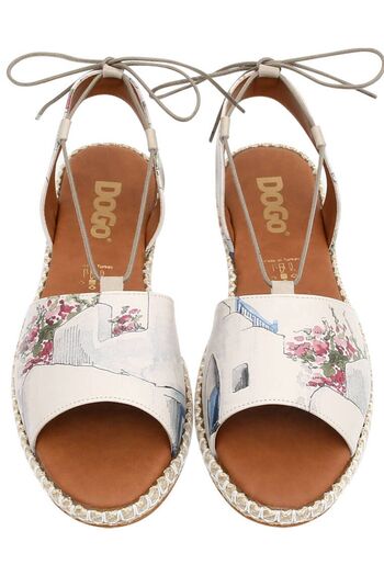 Dogo Women's Vegan Leather Beige Lace-up Sandals - Paperflower Design