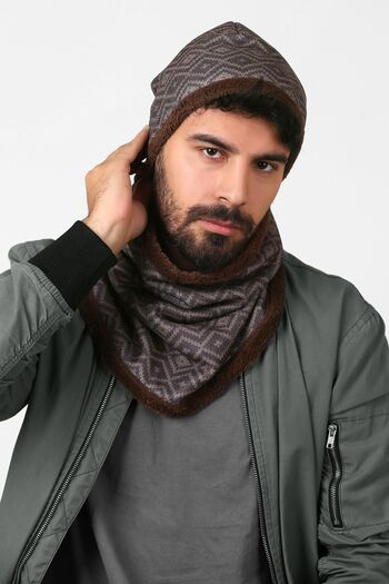 HAMUR Коричневий чоловічий берет і комір, комплект з 2 предметів Bb-103