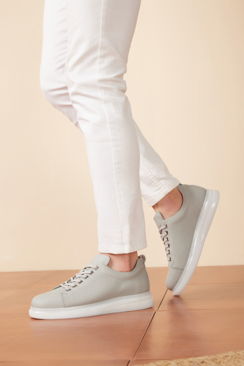 Ziya Men's Gray Genuine Leather Sneakers -1411026Z865