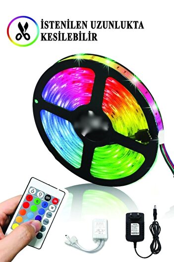 kar-bul 5mt Kumandalı Işıldak Rgb Şerit Led Lamba Iç Ve Dış Mekan Silikon Yapışkanlı Aydınlatma