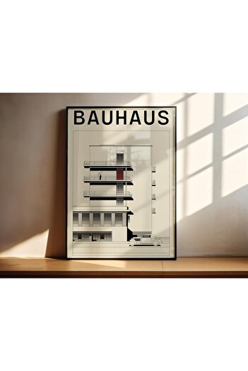 Linacci Single Black Metal Framed Bauhaus Architectural Glass Poster Painting Set
