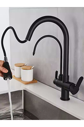 FAWER Faucet & Shower Black Purified 3 Way Fleco Spiral Kitchen Sink Faucet