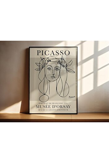 Linacci Single Black Metal Framed Abstract Woman Painting Picasso Poster Glass Painting Set
