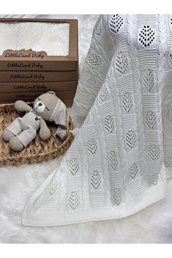 LİTTLELAND (with Booties Gift) Newborn Perforated Hair Braided Knitwear Baby Blanket