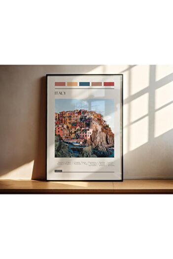Linacci Minimal Italy Cottage Holiday Glass Poster Painting Set with Black Metal Frame