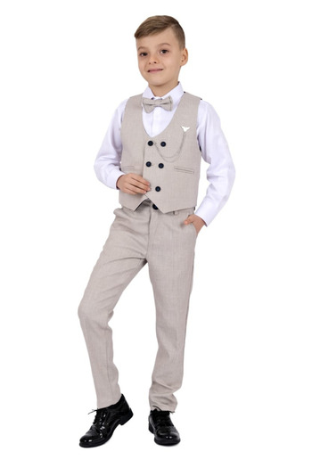 Tarz Çocuk Double Row Buttoned Boy's Cream Vest Suit