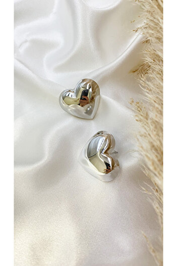 Eylülün Takısı Silver Colored Large Size Women's Earrings - Pinterest Heart Design